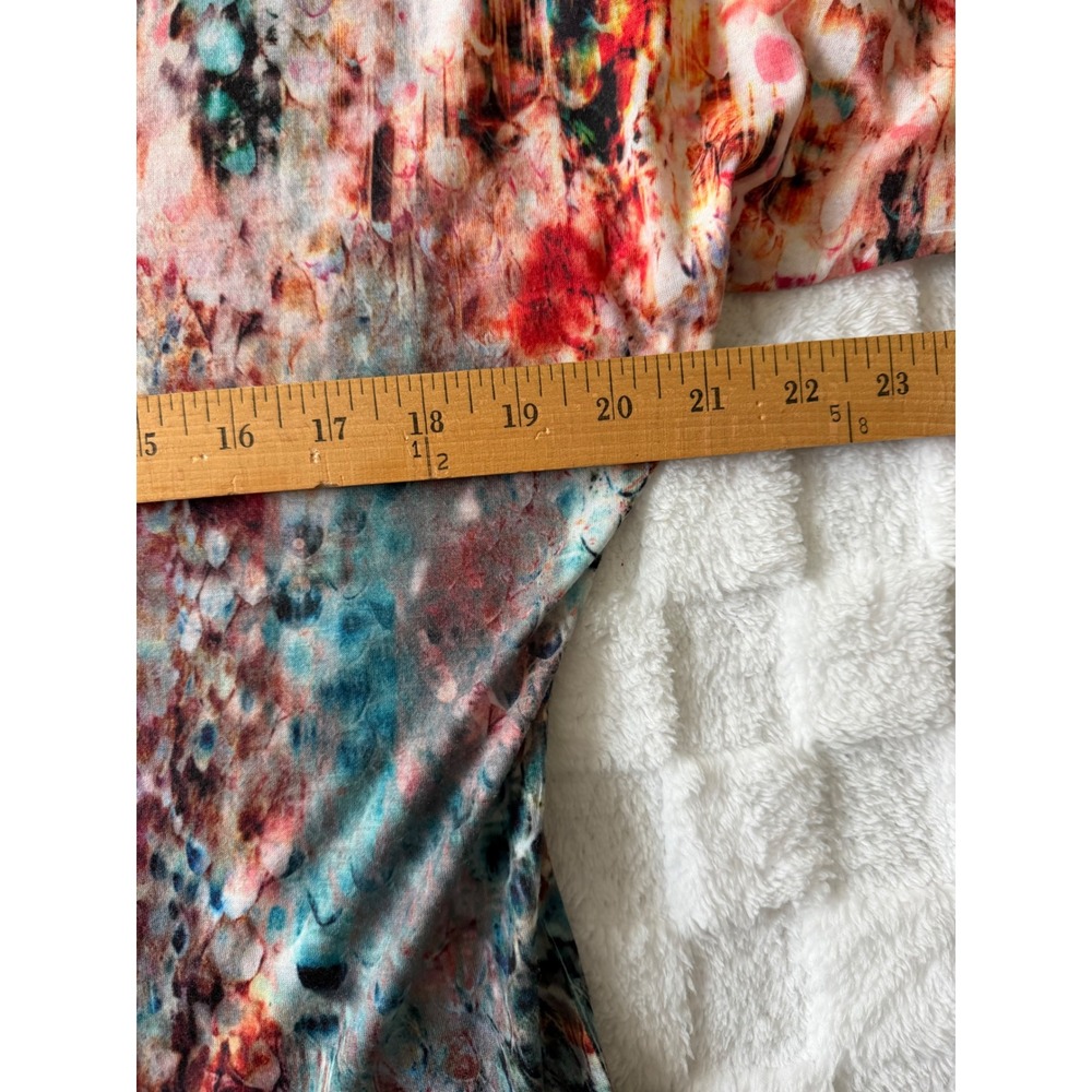 New Directions Womens Batwing Studded Abstract Top Orange/Teal/Red-EUC Sz M - Picture 6 of 11